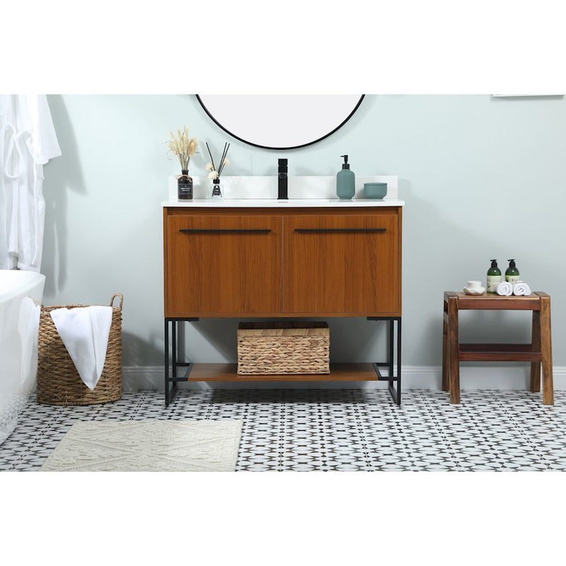 Elegant Sloane 40" Single Bathroom Vanity, Teak/Backsplash