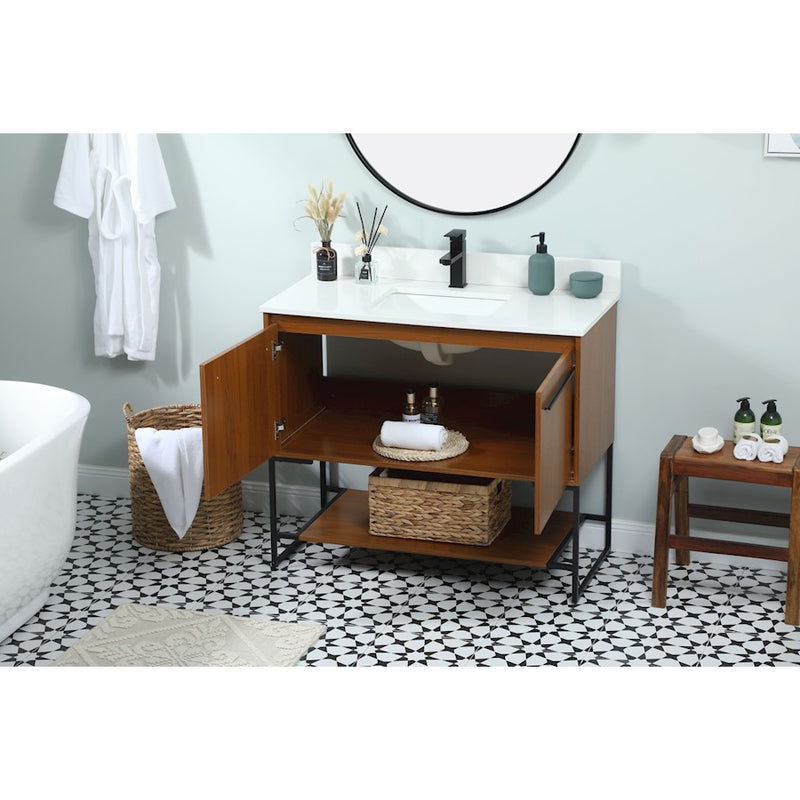 Elegant Sloane 40" Single Bathroom Vanity, Teak/Backsplash