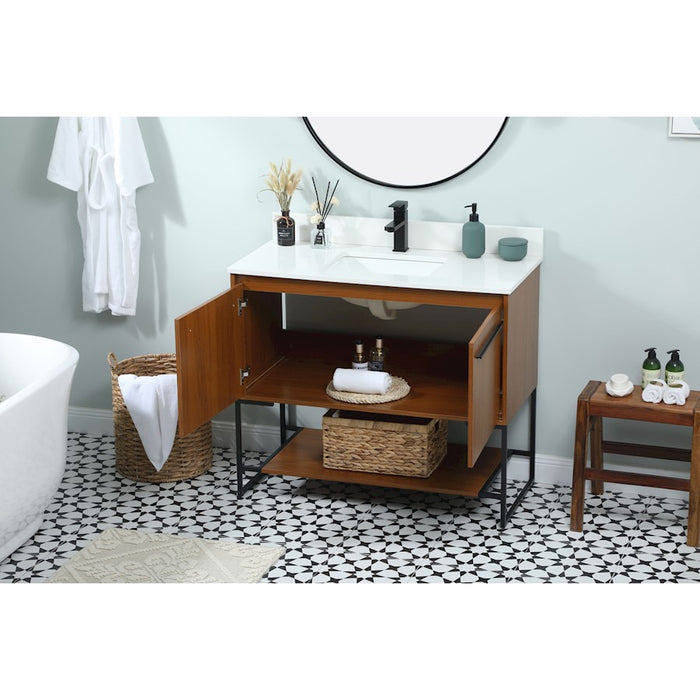 Elegant Sloane 40" Single Bathroom Vanity, Teak/Backsplash