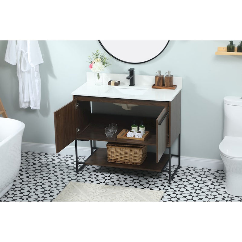 Elegant Sloane 40" Single Bathroom Vanity, Walnut/Backsplash