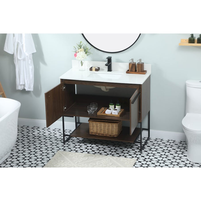 Elegant Sloane 40" Single Bathroom Vanity, Walnut/Backsplash