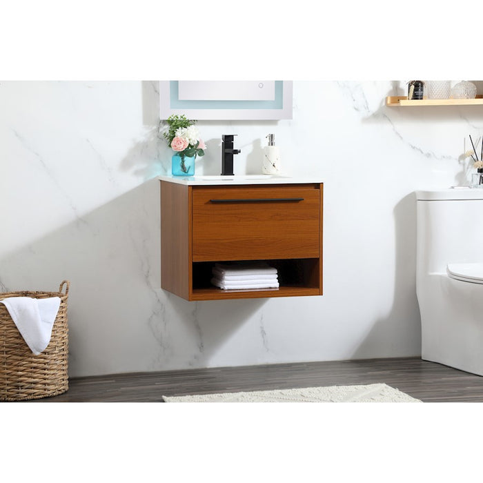 Elegant Kitchen/Bath Roman 24" Single Bathroom Vanity, Teak