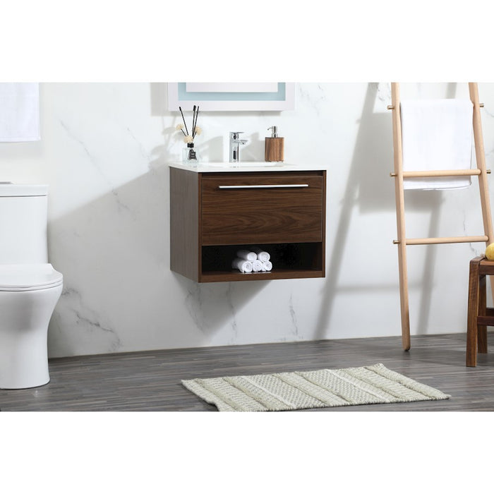 Elegant Kitchen/Bath Roman 24" Single Bathroom Vanity, Walnut