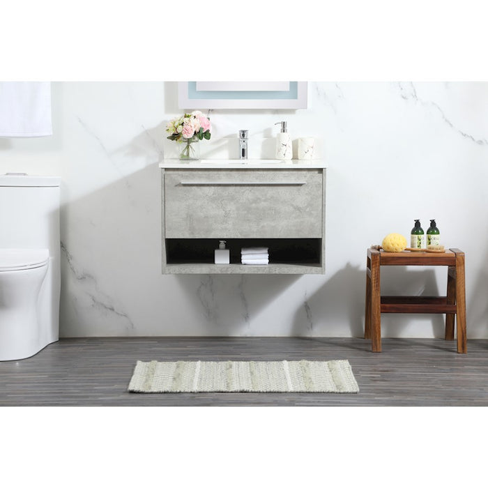 Elegant Roman 30" Single Vanity, Concrete Grey/Backsplash