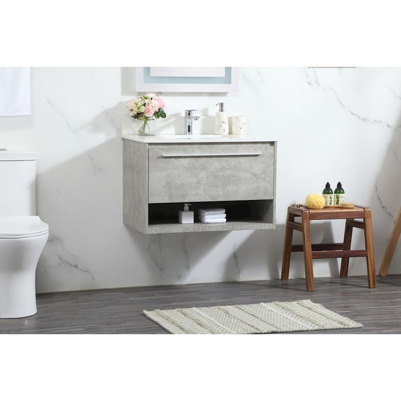 Elegant Roman 30" Single Vanity, Concrete Grey/Backsplash