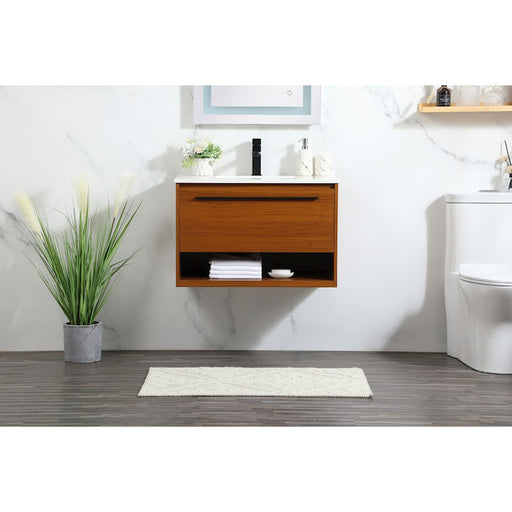 Elegant Kitchen/Bath Roman 30" Single Bathroom Vanity, Teak