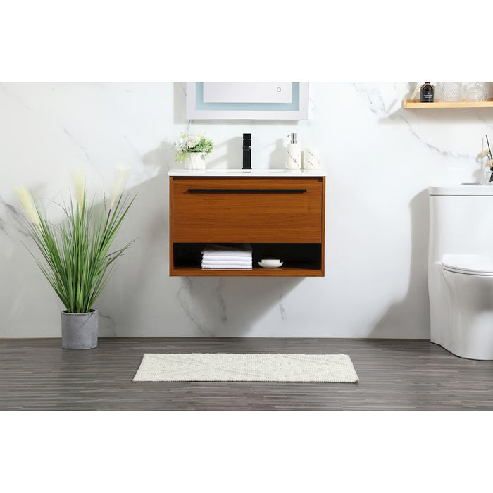 Elegant Kitchen/Bath Roman 30" Single Bathroom Vanity, Teak