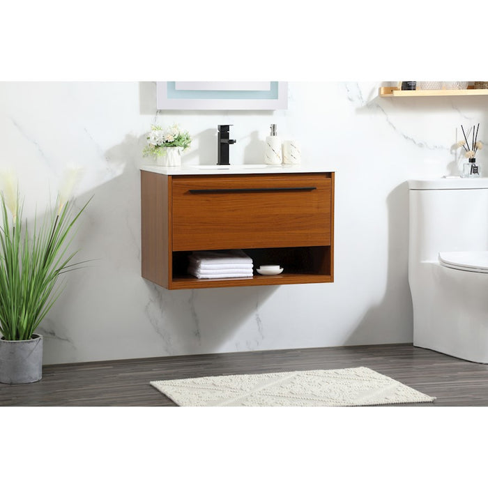 Elegant Kitchen/Bath Roman 30" Single Bathroom Vanity, Teak
