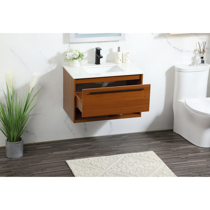 Elegant Kitchen/Bath Roman 30" Single Bathroom Vanity, Teak