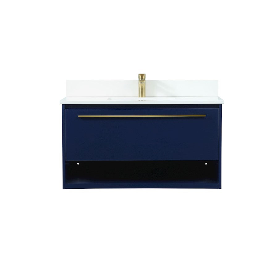 Elegant Roman 36" Single Bathroom Vanity, Blue/Backsplash - VF43536MBL-BS