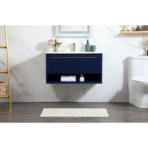 Elegant Roman 36" Single Bathroom Vanity, Blue/Backsplash
