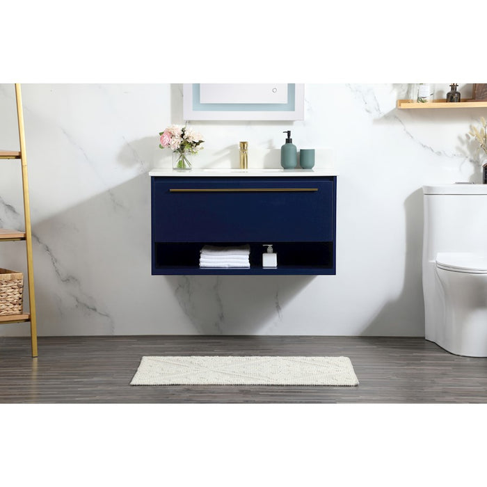 Elegant Roman 36" Single Bathroom Vanity, Blue/Backsplash