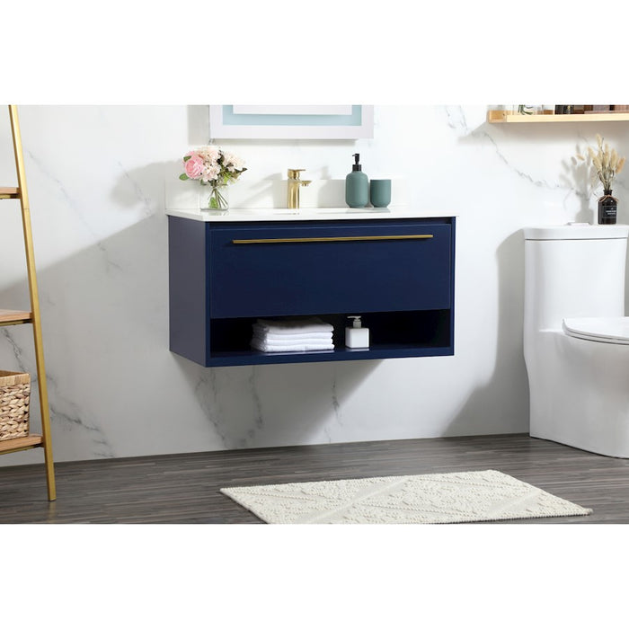 Elegant Roman 36" Single Bathroom Vanity, Blue/Backsplash
