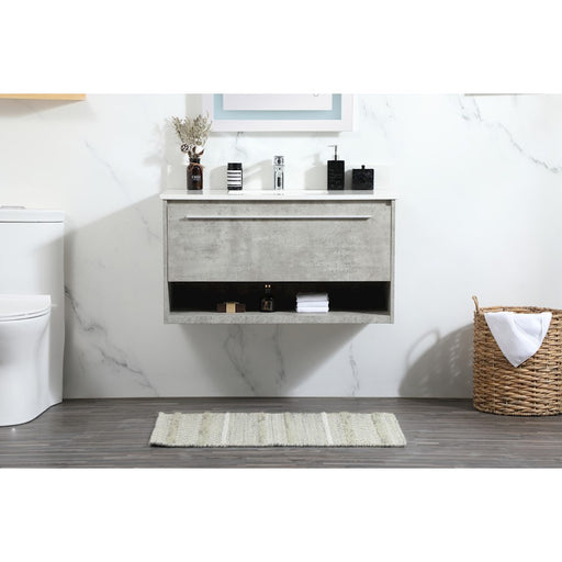 Elegant Roman 36" Single Vanity, Concrete Grey/Backsplash