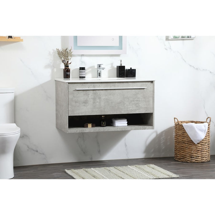 Elegant Roman 36" Single Vanity, Concrete Grey/Backsplash