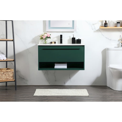 Elegant Roman 36" Single Bathroom Vanity, Green/Backsplash