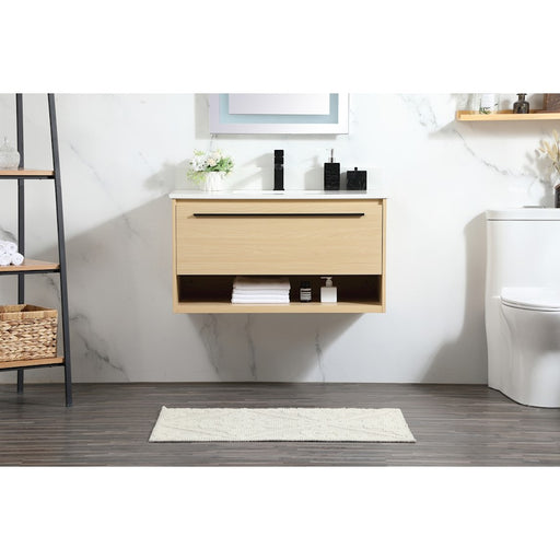 Elegant Roman 36" Single Bathroom Vanity, Maple/Backsplash