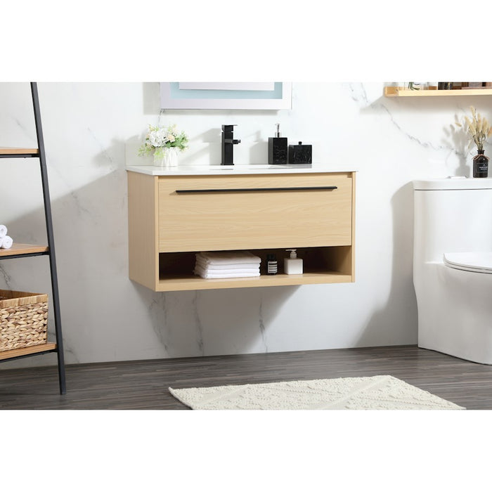 Elegant Roman 36" Single Bathroom Vanity, Maple/Backsplash