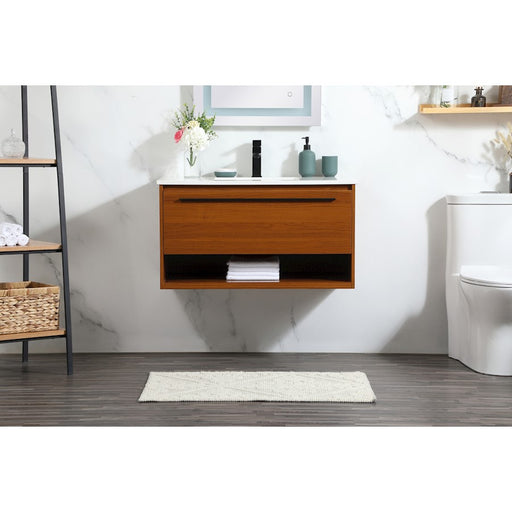 Elegant Kitchen/Bath Roman 36" Single Bathroom Vanity, Teak