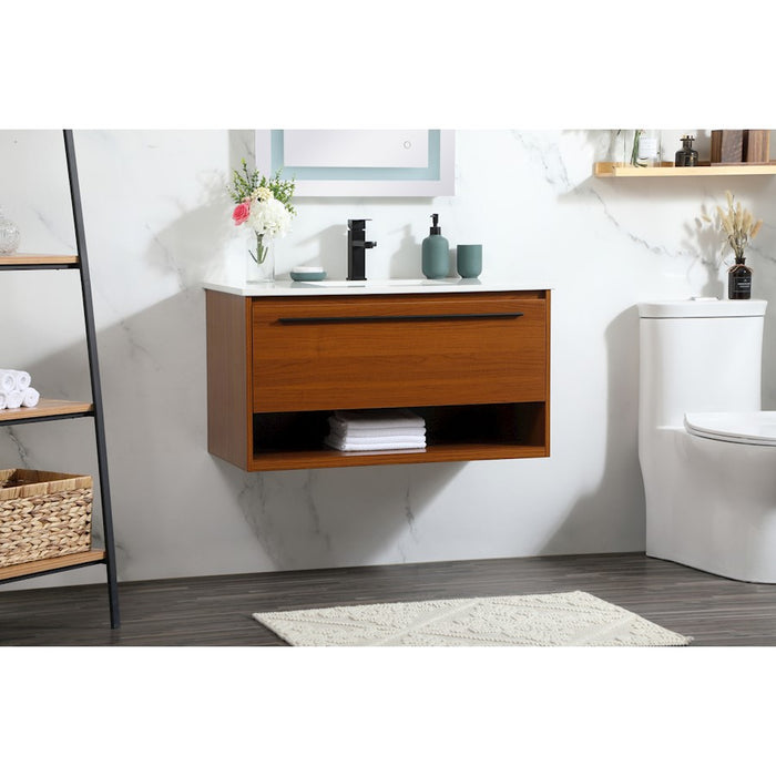 Elegant Kitchen/Bath Roman 36" Single Bathroom Vanity, Teak