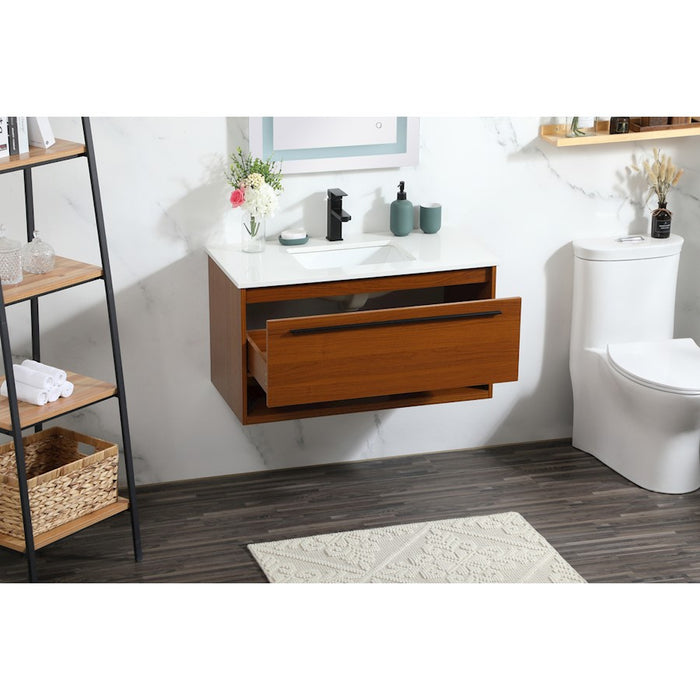 Elegant Kitchen/Bath Roman 36" Single Bathroom Vanity, Teak