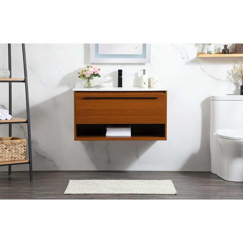 Elegant Roman 36" Single Bathroom Vanity, Teak/Backsplash