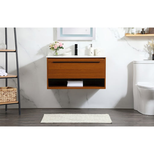 Elegant Roman 36" Single Bathroom Vanity, Teak/Backsplash