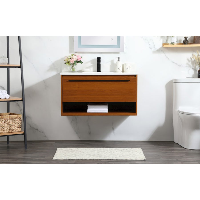 Elegant Roman 36" Single Bathroom Vanity, Teak/Backsplash