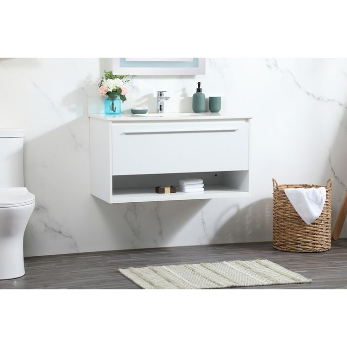 Elegant Roman 36" Single Bathroom Vanity, White/Backsplash