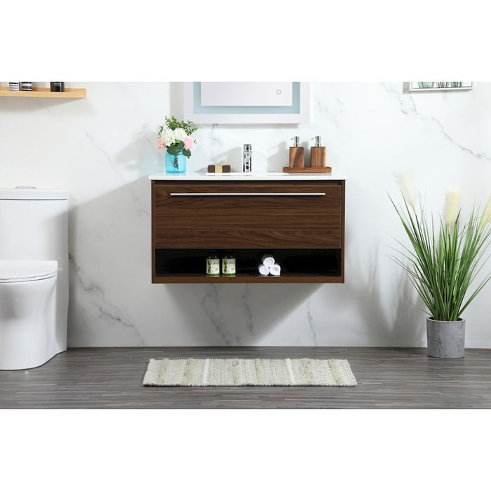 Elegant Kitchen/Bath Roman 36" Single Bathroom Vanity, Walnut