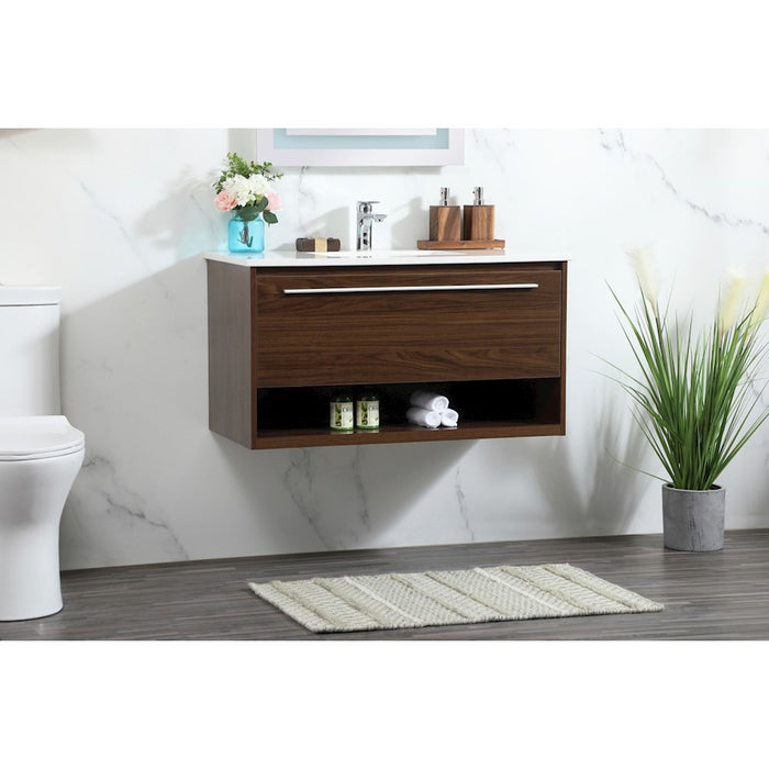 Elegant Kitchen/Bath Roman 36" Single Bathroom Vanity, Walnut
