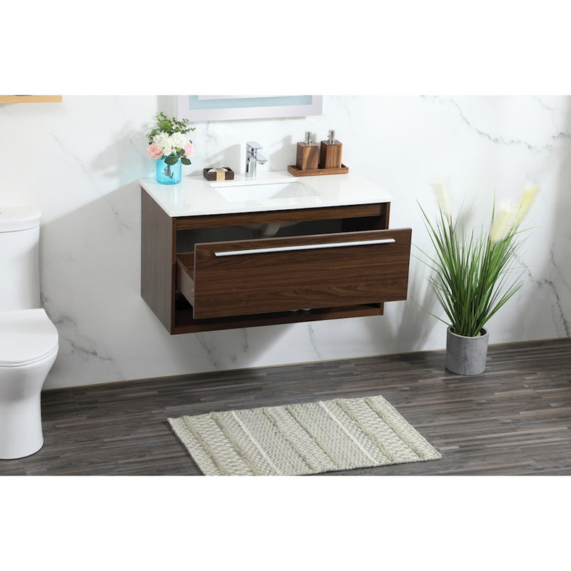 Elegant Kitchen/Bath Roman 36" Single Bathroom Vanity, Walnut