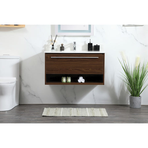 Elegant Roman 36" Single Bathroom Vanity, Walnut/Backsplash