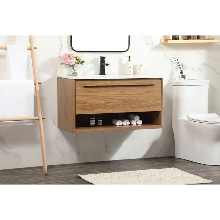 Elegant Roman 36" Single Bathroom Vanity, Walnut Brown/Backsplash