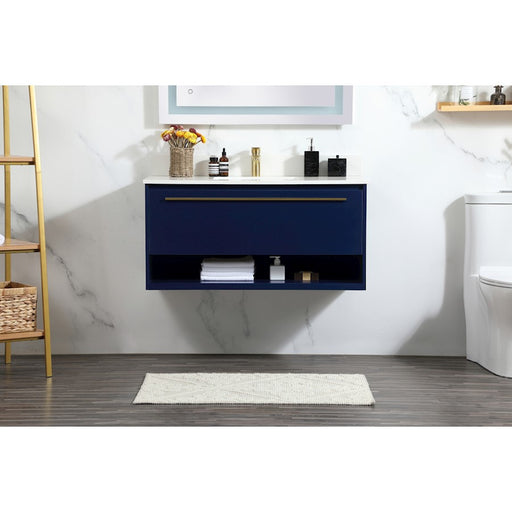 Elegant Roman 40" Single Bathroom Vanity, Blue/Backsplash