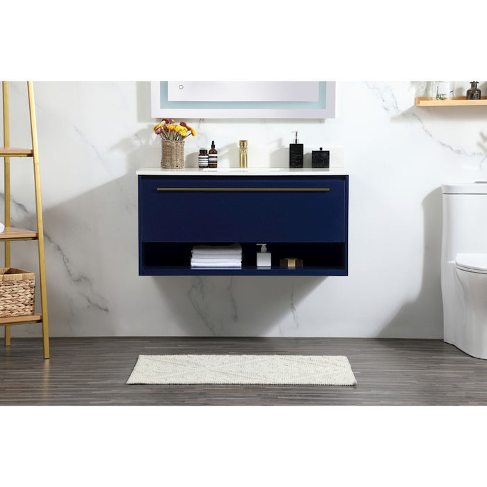 Elegant Roman 40" Single Bathroom Vanity, Blue/Backsplash