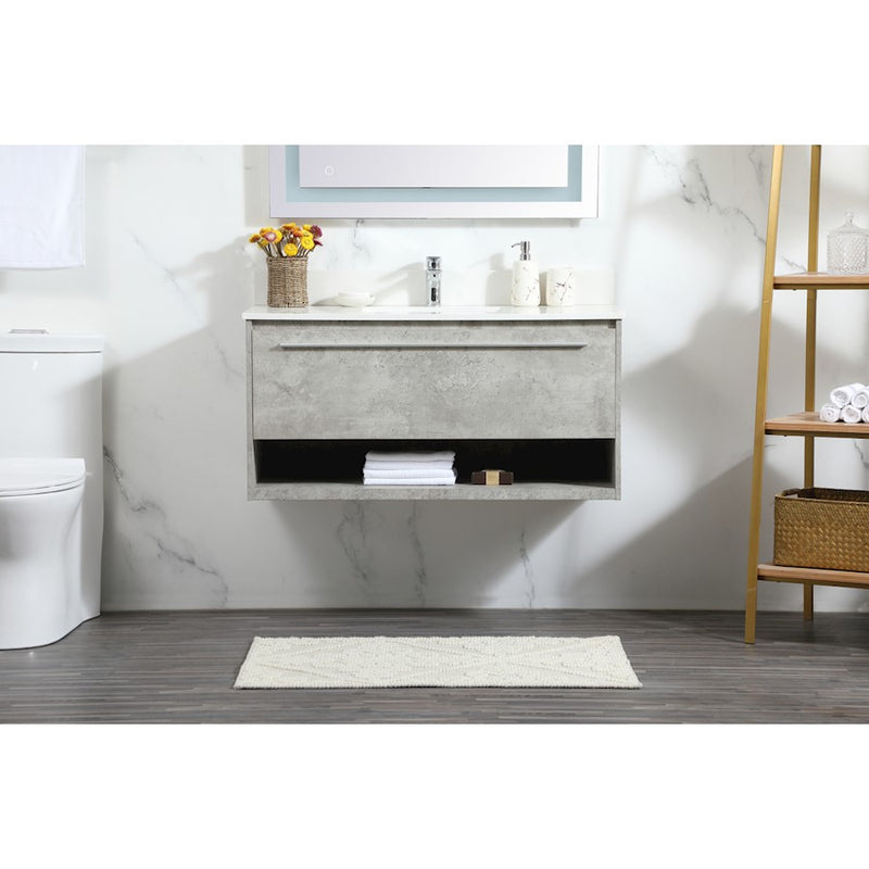 Elegant Roman 40" Single Vanity, Concrete Grey/Backsplash