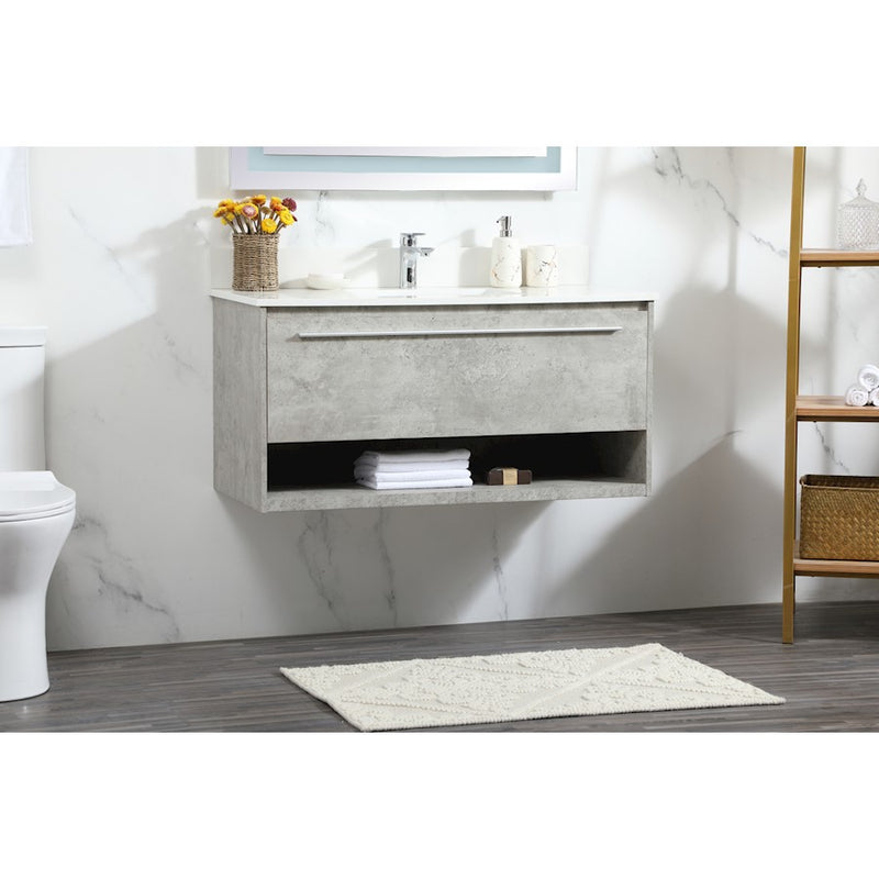 Elegant Roman 40" Single Vanity, Concrete Grey/Backsplash