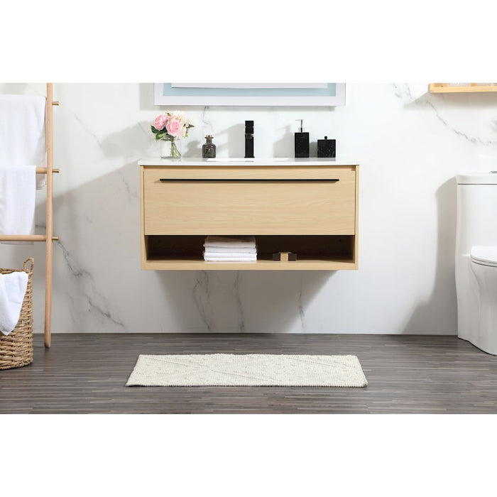 Elegant Kitchen/Bath Roman 40" Single Bathroom Vanity, Maple