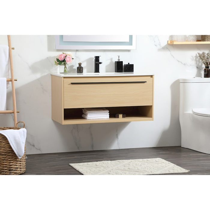 Elegant Kitchen/Bath Roman 40" Single Bathroom Vanity, Maple
