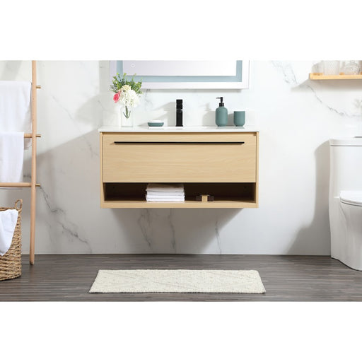 Elegant Roman 40" Single Bathroom Vanity, Maple/Backsplash