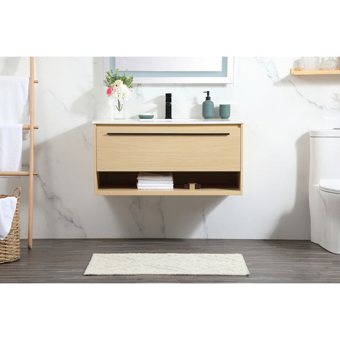 Elegant Roman 40" Single Bathroom Vanity, Maple/Backsplash