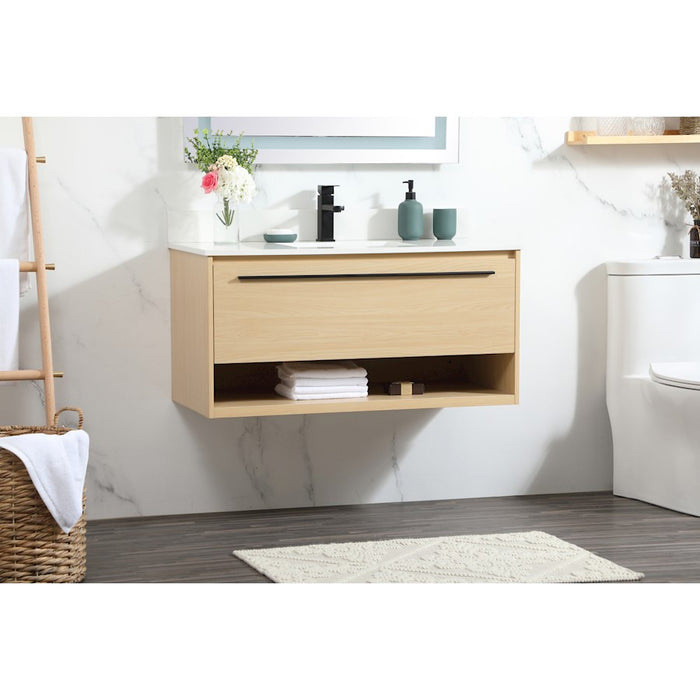 Elegant Roman 40" Single Bathroom Vanity, Maple/Backsplash