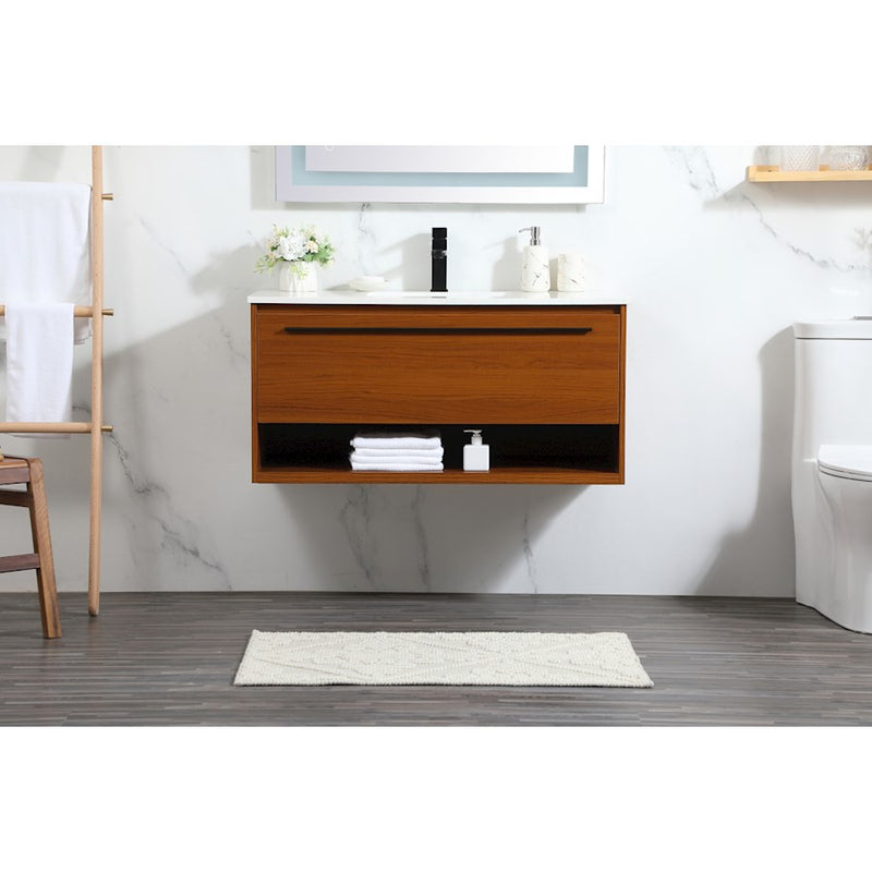 Elegant Kitchen/Bath Roman 40" Single Bathroom Vanity, Teak