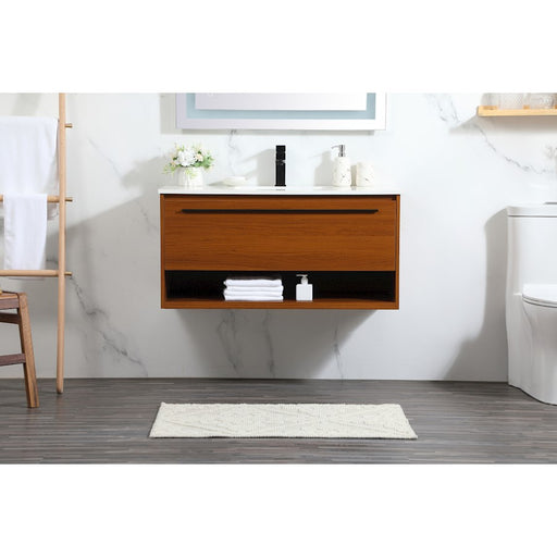 Elegant Kitchen/Bath Roman 40" Single Bathroom Vanity, Teak