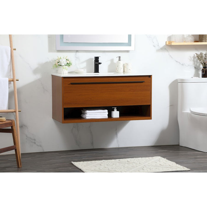 Elegant Kitchen/Bath Roman 40" Single Bathroom Vanity, Teak