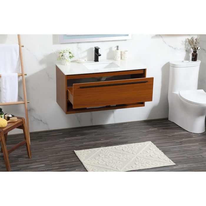 Elegant Kitchen/Bath Roman 40" Single Bathroom Vanity, Teak