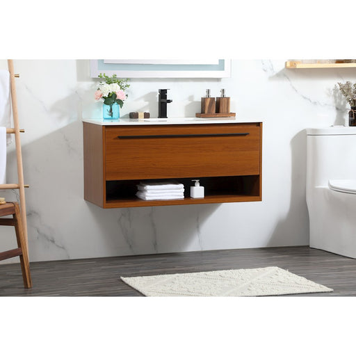 Elegant Roman 40" Single Bathroom Vanity, Teak/Backsplash