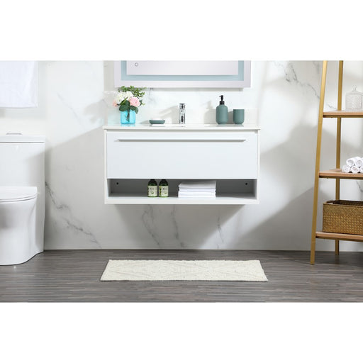 Elegant Roman 40" Single Bathroom Vanity, White/Backsplash