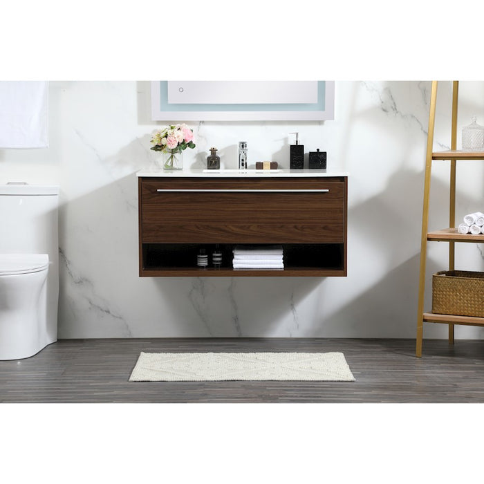 Elegant Kitchen/Bath Roman 40" Single Bathroom Vanity, Walnut